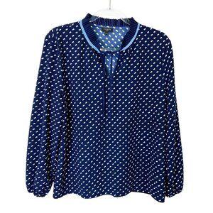 Talbots Blouse Top Womens Size XL Petite‎ Blue Ruffle Collar